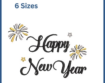 Happy New Years  Embroidery Design | New Years Design | New Years with Fireworks Embroidery Design |