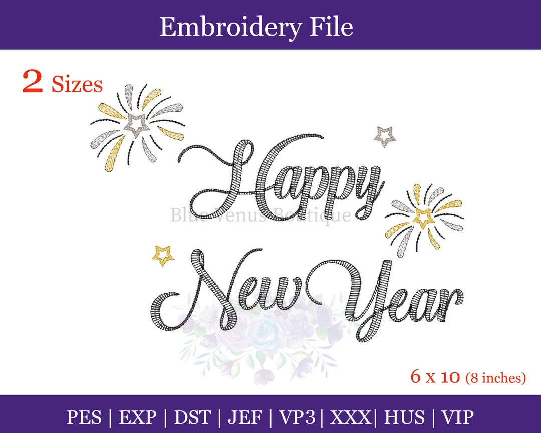 Happy New Years Embroidery Design New Years Design 2 Sizes - Etsy