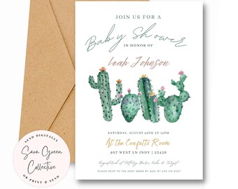 Cactus Baby Shower Invitation, Boho Baby Shower Invite, Baby Shower Invite, Instant Download, Canva Digital Download, Editable with Canva