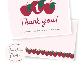 Apple Birthday Thank You Card: Canva Editable (Digital Download)