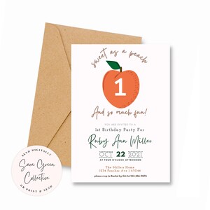 Peach 1st Birthday Invitation, Peach Invite, 1st Birthday Invitation, Instant Download, Canva Digital Download,Editable with Canva,Printable