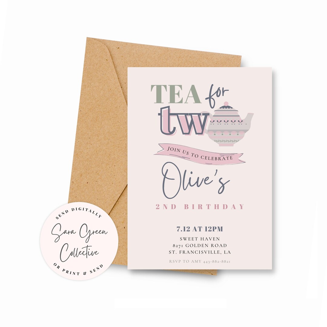 Editable Tea Party Birthday Party, Tea for Two Invitation,tea Birthday