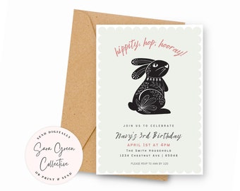Boho Bunny Birthday Invitation: Hippity Hop Party (Digital Download)