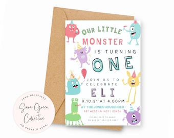 Monster Birthday Invitation: Editable Canva Template (Digital Download)