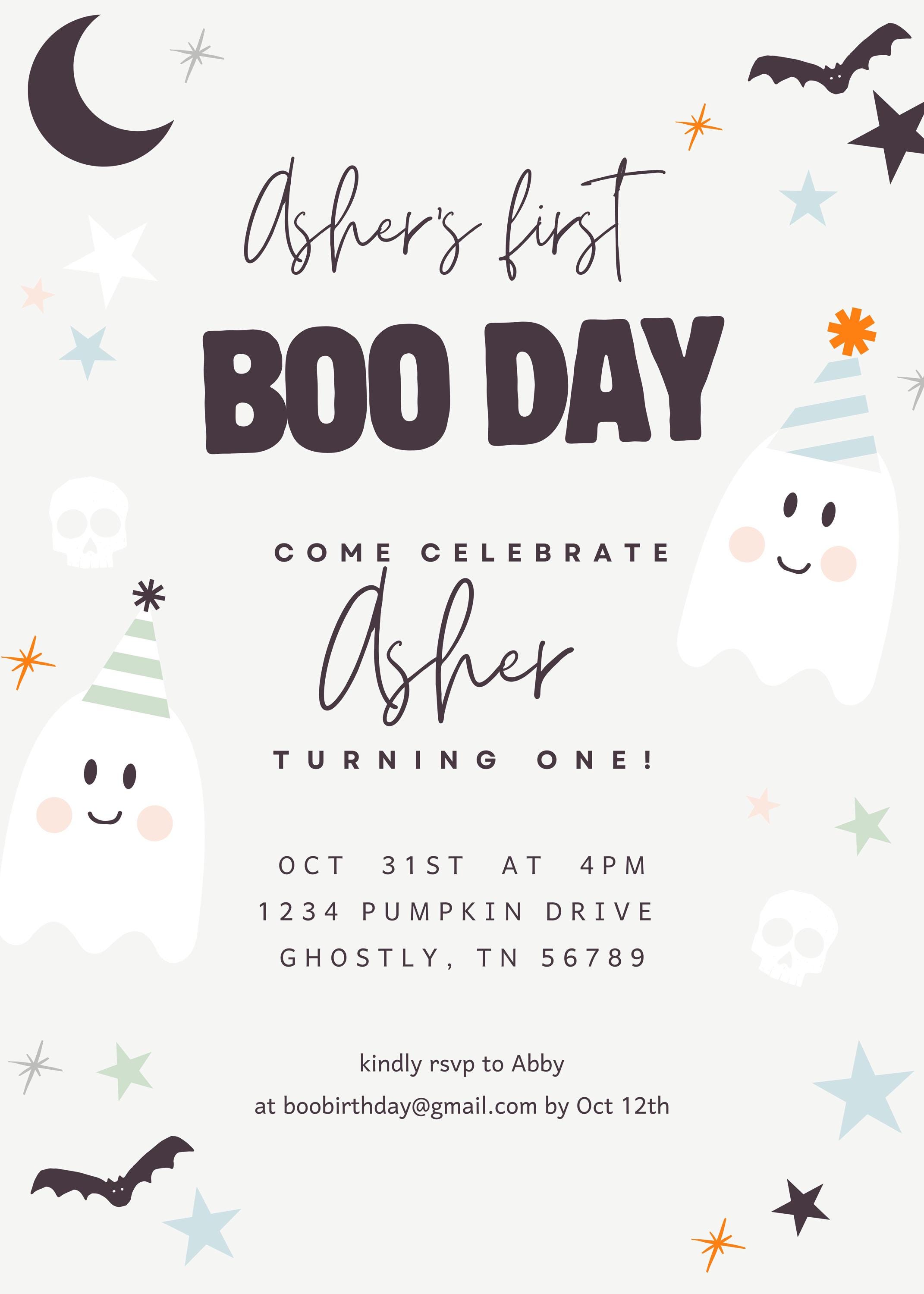 First Boo Day Birthday Party Invite | Halloween Birthday Invitation ...