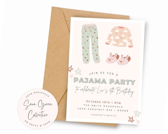 Pajama Party Birthday Invitation: Neutral Sleepover Invite (Digital Download)