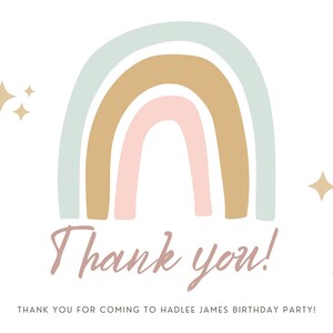 Boho Rainbow Birthday Thank You Card: Editable Canva Template (digital ...