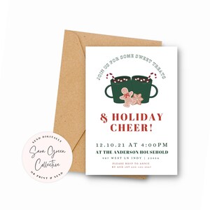 Modern Christmas Party Invite, Coco & Cookies , Holiday Party, Christmas Cookies,Instant Download,Canva Digital Download,Editable, Printable