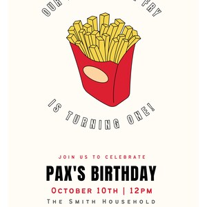 Home Fry Birthday, French Fry Party Invitation, Fries Birthday Party ...