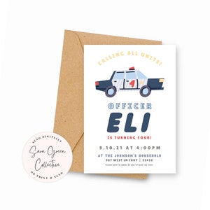 Modern Editable Police Car Birthday, Police Party Invitation, Boys Birthday Invite, Instant Download,Digital Download, Editable,Printable