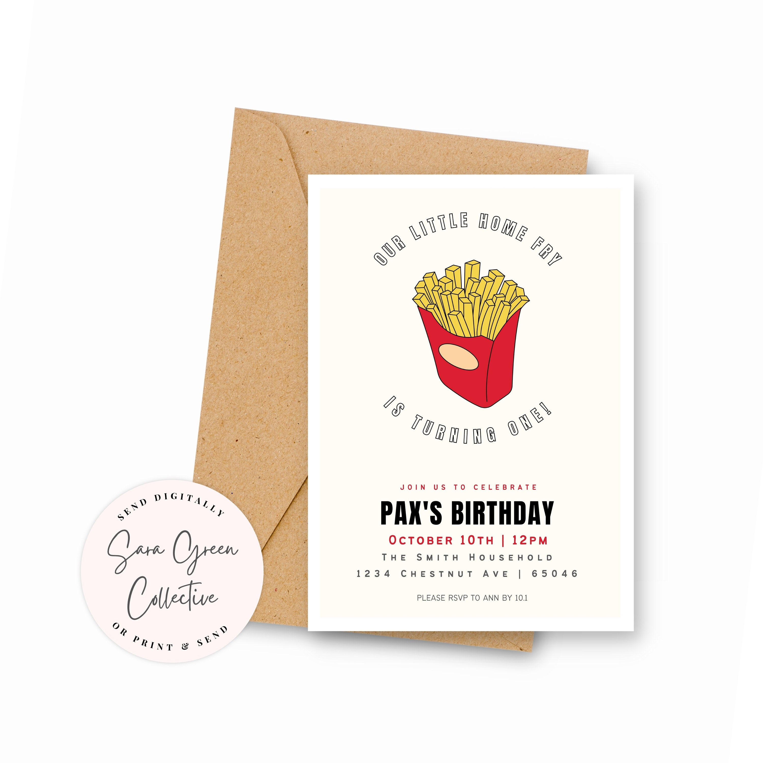 Home Fry Birthday, French Fry Party Invitation, Fries Birthday Party