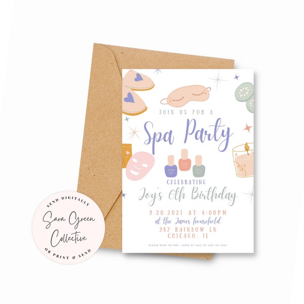 Girls Spa Birthday Party Invitation: Editable Canva Template (Digital Download)