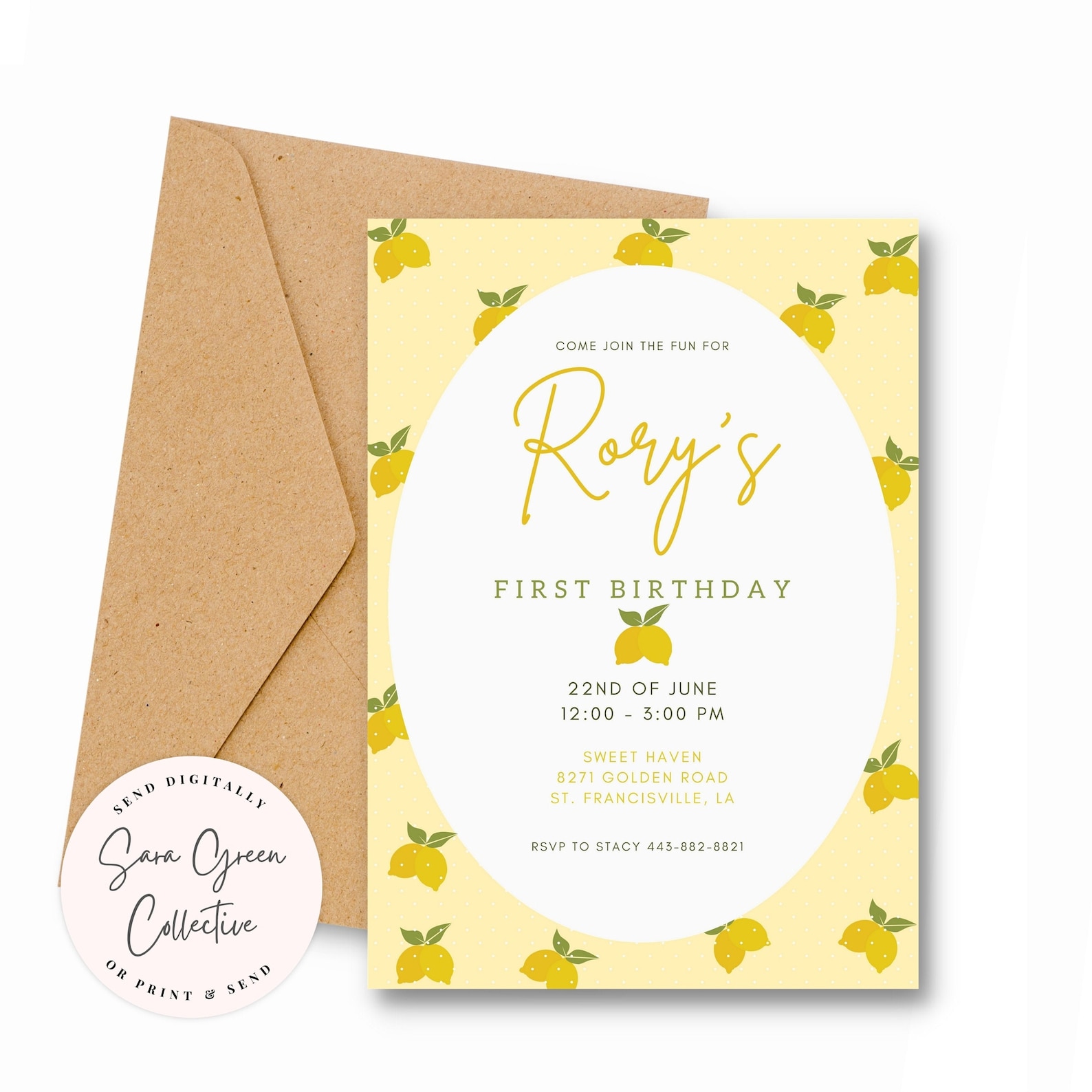 Lemon Invitation, Lemon Party Invite, Girl Lemon Birthday Invitation