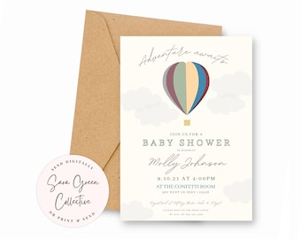 Hot Air Balloon Baby Shower Invitation: Adventure Theme (Canva Digital Download)