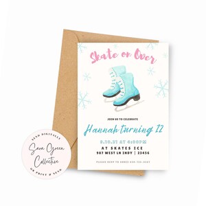 Modern Ice Skating Birthday, Skate on Over Invitation, Winter Birthday Party, Instant Download,Canva Digital Download,Editable, Printable
