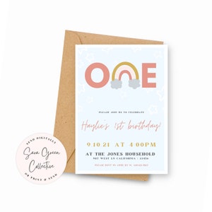 Rainbow First Birthday | Boho One Invitation | 1st Birthday Party | Instant Download | Canva Digital Download | Editable | Printable