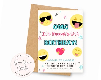 Emoji Birthday, Emoji Invitation, Tween Teen Birthday Party, Instant Download,Canva Digital Download,Editable, Printable