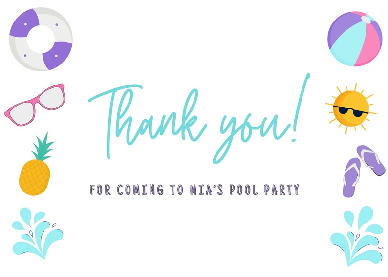 Pool Party Birthday Thank You Card pool Party Thanks Etsy