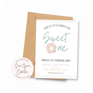 Donut 1st Birthday Invitation,Donut Invite, 1st Birthday Invitation, Instant Download, Canva Digital Download,Editable with Canva,Printable