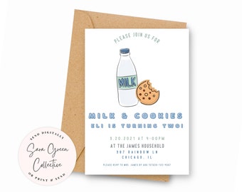 Milk & Cookies Birthday | Cookie Invitation | Milk Cookie Birthday Party | Instant Download | Canva Digital Download | Editable | Printable