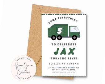 Garbage Truck Birthday Invitation: Editable Canva Template (Digital Download)