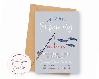 Fishing Birthday Invitation: O-Fish-Ally Party (Canva Digital Download)