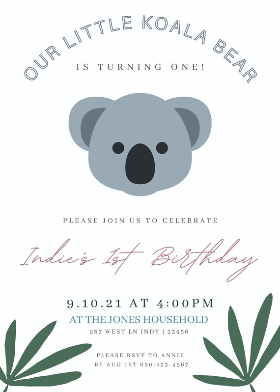 12 Biglietti D'invito Per 7° Compleanno A Tema Koala - Formato A6 (10,5x14,8 Cm) Con Stampa UV, Fabbricati In Germania
