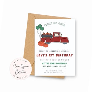 Fall Truck Birthday Party Invite | Truck Invitation | Red Truck Party | Instant Download | Canva Digital Download | Editable | Printable
