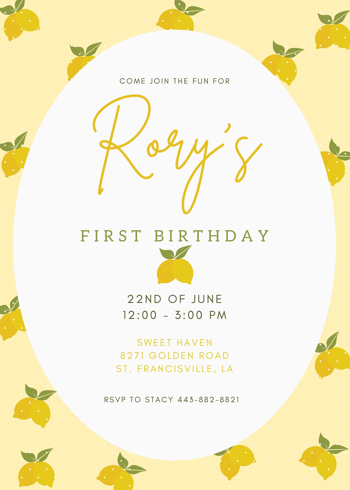Lemon Invitation Lemon Party Invite Girl Lemon Birthday Etsy