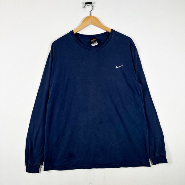 Vintage 90s Nike Team Blue Swoosh Long Sleeve T Shirt