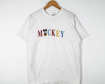 VIntage 90s Mickey Mouse Spellout Embroidered T Shirt