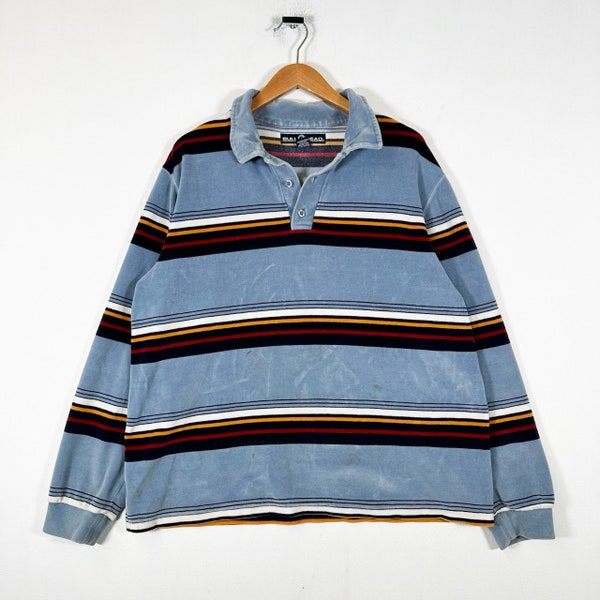 Vintage 00s Y2K Velour Striped Long Sleeve Rugby Shirt