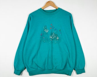 Vintage 90s Northern Reflection Style Rabbits Nature Graphic Sweater