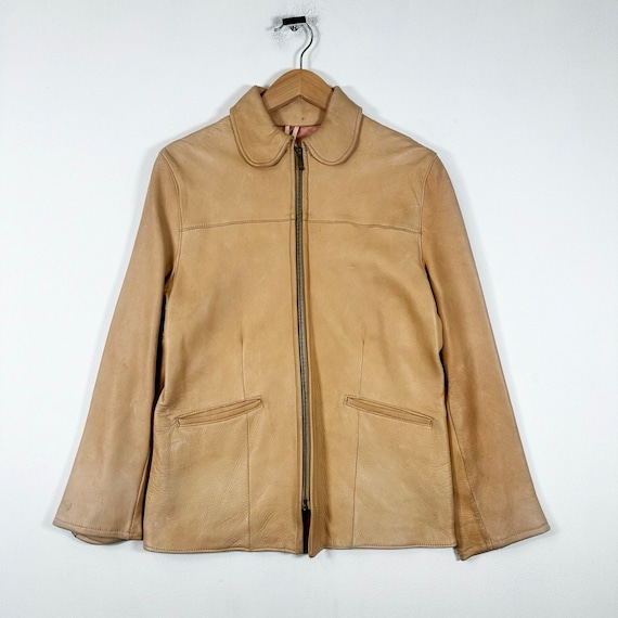 Vintage 90s Genuine Buckskin Tan Leather Jacket