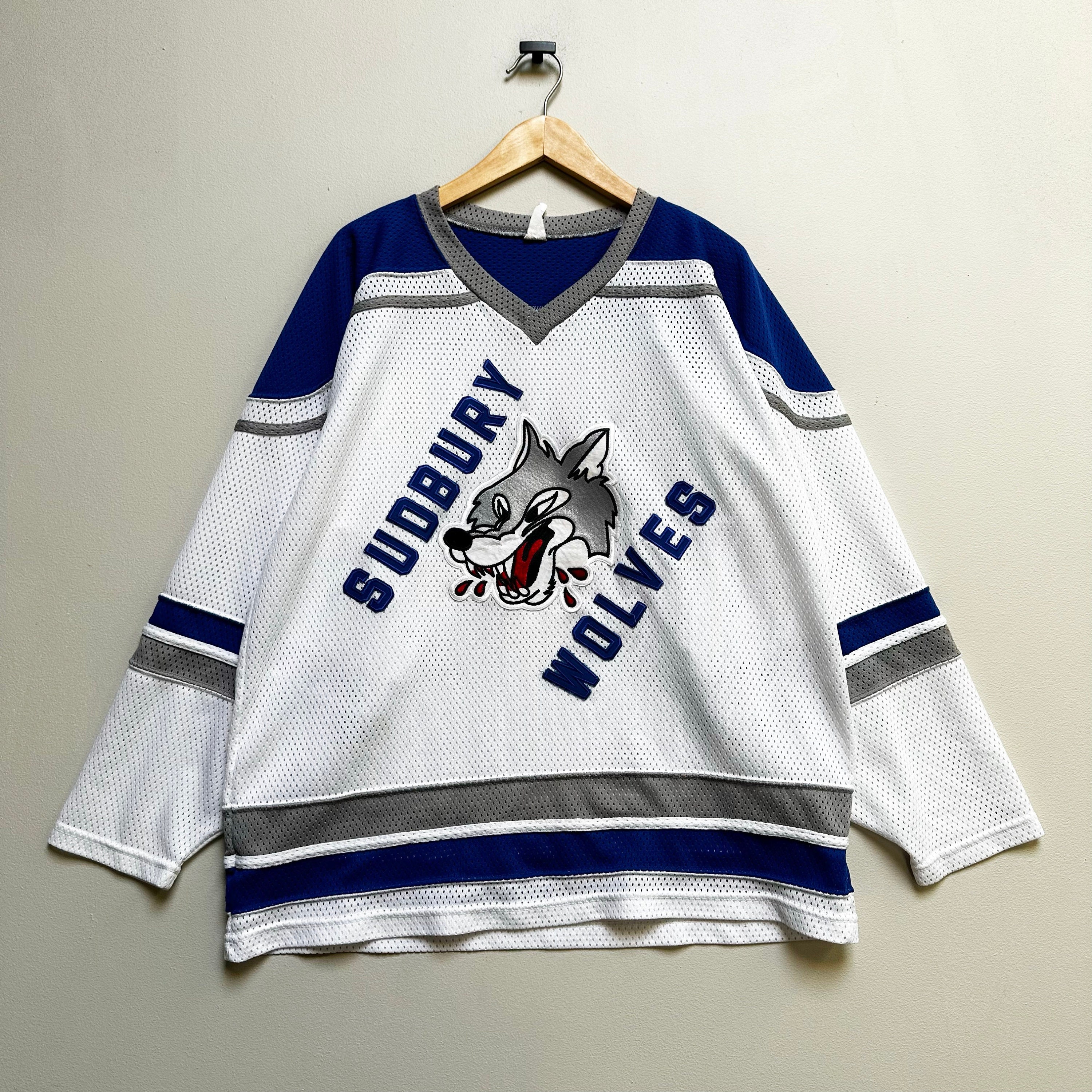 Vintage 90s Sudbury Wolves Patched Hockey Jersey