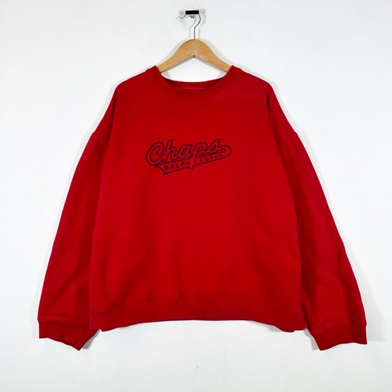Vintage Chaps Ralph Lauren Sweatshirt 90s Red Embroidered Spellout Flag  Mens XL