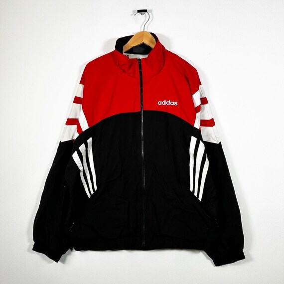 Vintage 90s Adidas Red Striped Lined Jacket - image 1