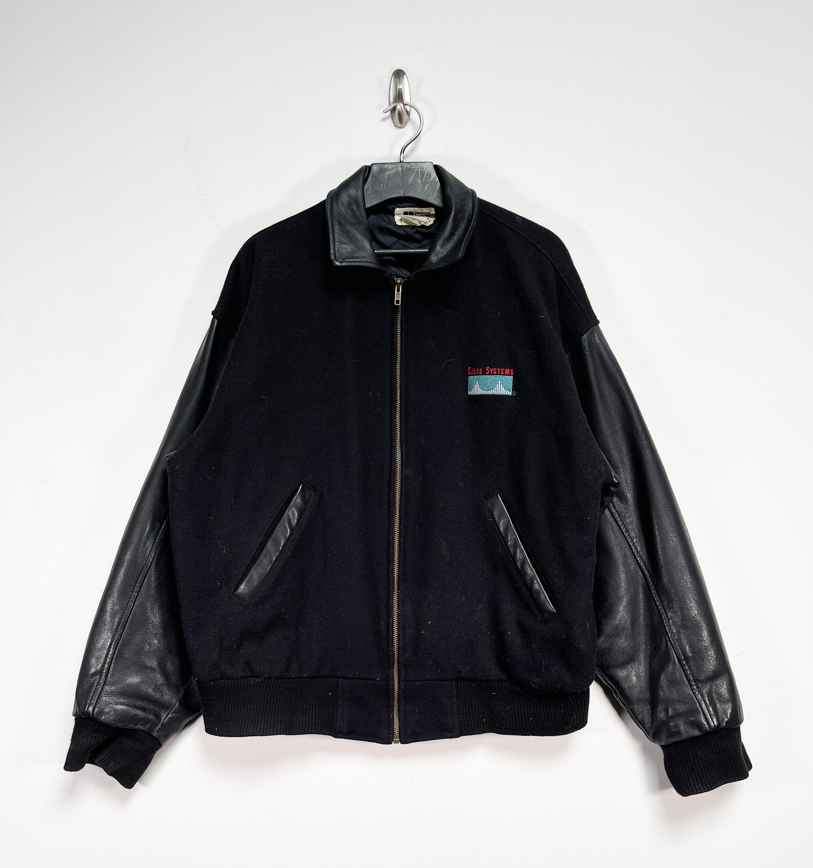 Cisco Systems wool leather jacket 90s XS