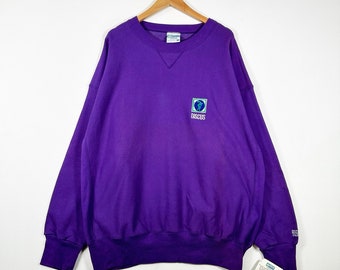Vintage 90s Deadstock Discus Heavy Embroidered Purple Sweater