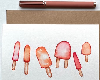 Original Hand Painted Watercolor Popsicle Card