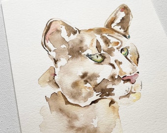 Original 5x7 Watercolor Cougar