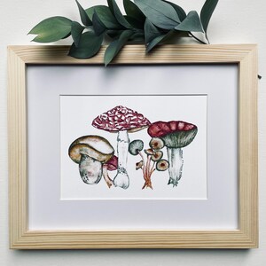 Watercolor Mushrooms 5x7 Art Print, Original Hand Painted Design