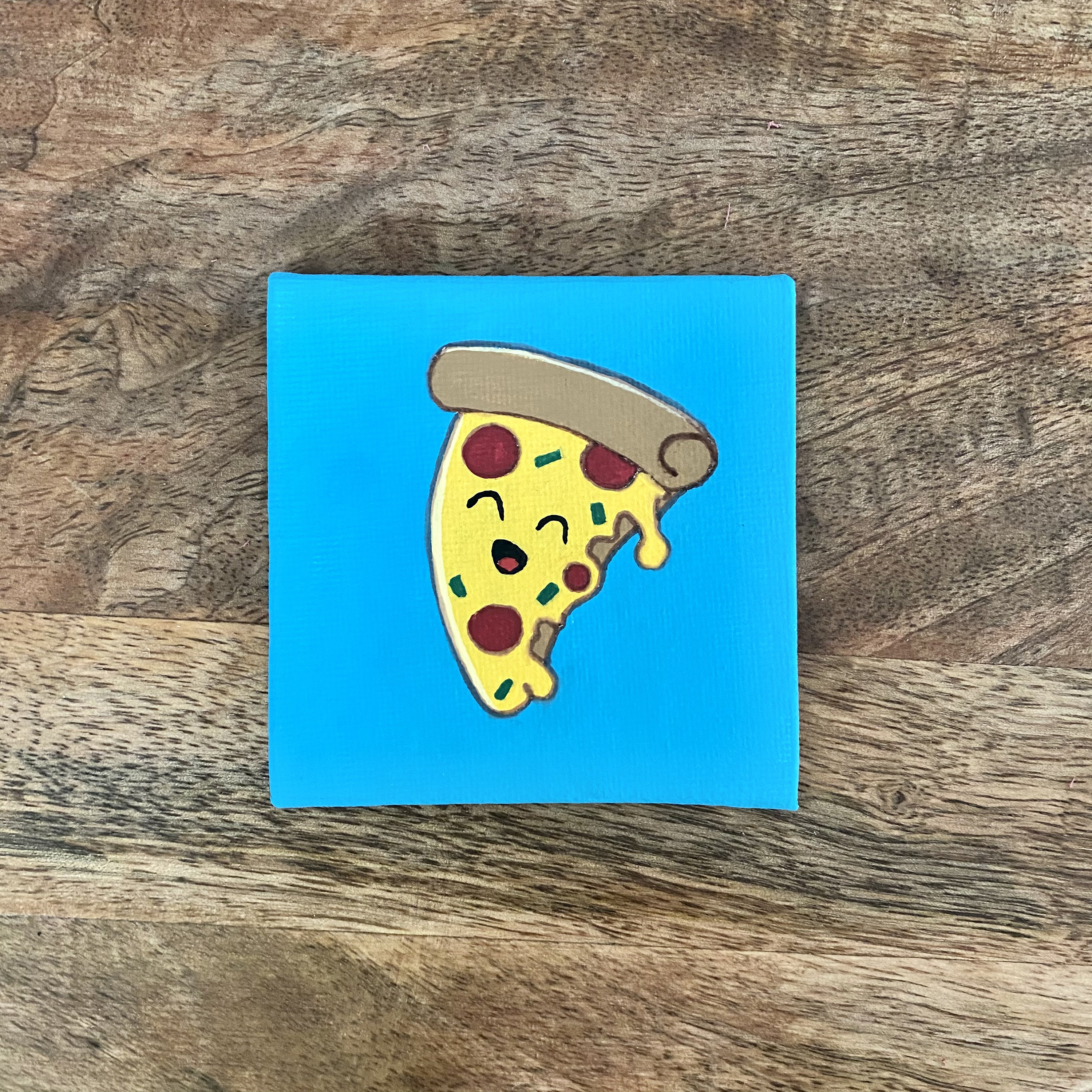 Cute Pizza Mini Canvas Acrylic Painting Etsy