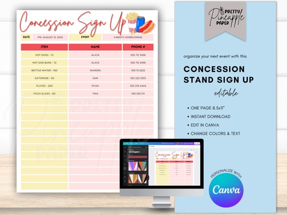 Editable Concession Stand Sign up Instant Download Printable - Etsy UK