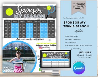 Editable Tennis - Sponsor My Season Fundraiser Template, Instant Download to Fundraise for Tennis Season, Fillable and Printable