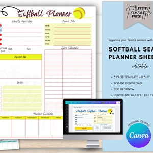 Editable Softball Season Planner Sheet, Instant Digital Download, Edit in Canva, Coach Planner, Little League, Team Captain Printable
