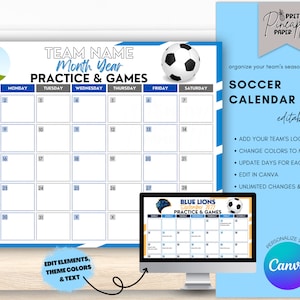 Editable Soccer Calendar Template, Instant Download Practice Game ...