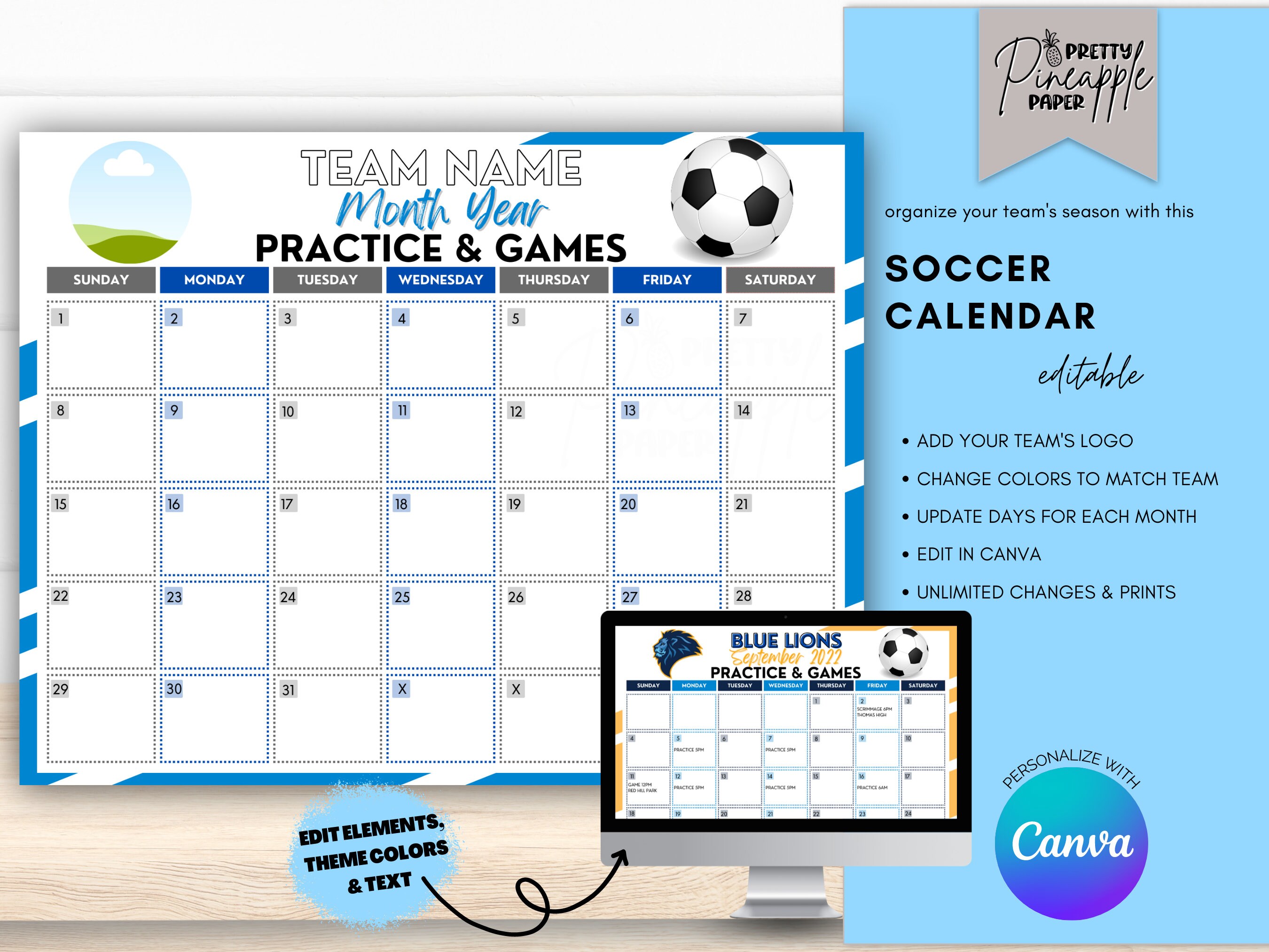 Editable Soccer Calendar Template, Instant Download Practice Game Schedule for Soccer Season, Fillable Printable, Team Mom, Coach Planner - Etsy
