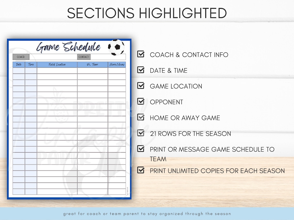 Editable Soccer Game Schedule Template, Instant Digital Download to
