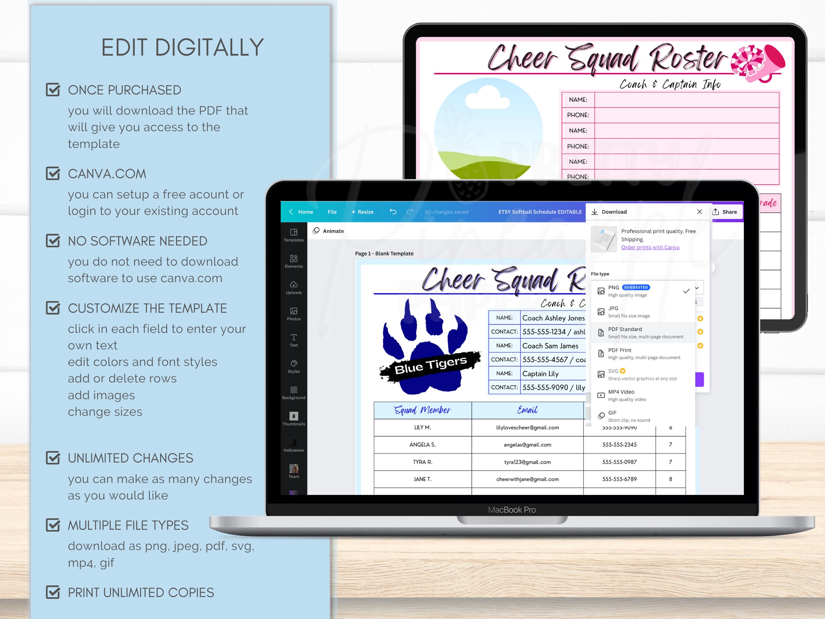Editable Cheer Squad Roster Template, Cheerleading Team, Coach, Captain ...